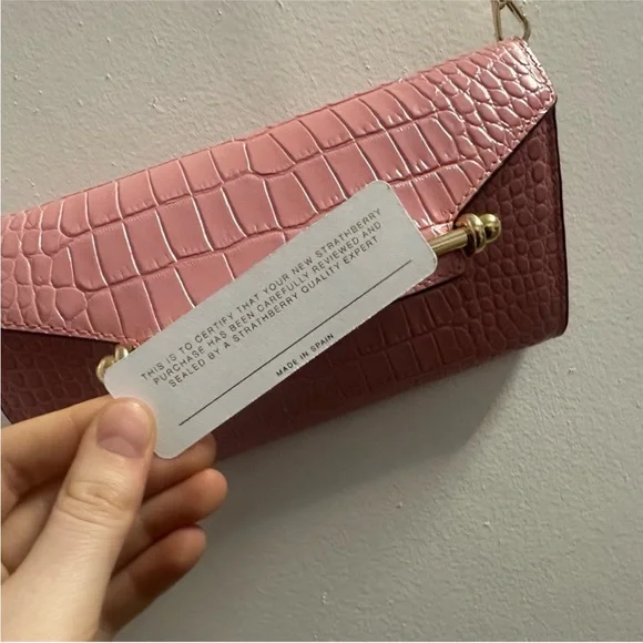 Strathberry Pink Croc-Embossed Bag with Gold Chain - Picture 11 of 15